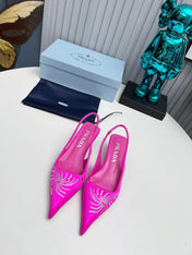 PRADA 26S POINTED TOE SLINGBACK 40MM IN FUCHSIA PINK SATIN CRYSTAL EMBELLISHED