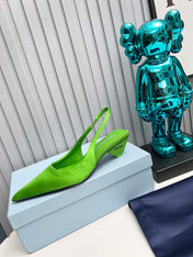 PRADA 26S POINTED TOE SLINGBACK 40MM IN APPLE GREEN SATIN