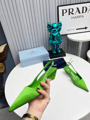 PRADA 26S POINTED TOE SLINGBACK 40MM IN APPLE GREEN SATIN