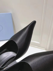 PRA HIGH-HEELED MULES BLACK SATIN