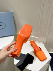 PRA SQUARE TOE MULES BRIGHT ORANGE SATIN
