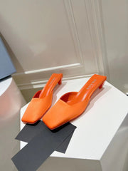 PRA SQUARE TOE MULES BRIGHT ORANGE SATIN