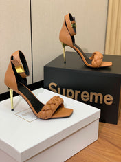 BALMAIN 25S ANKLE STRAP HIGH HEEL 95MM IN BROWN CALFSKIN