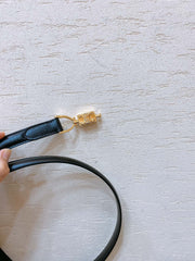 Hook & Loop 20mm TRIOMPHE Logo Square Adjustable Belt Black Calfskin Ghw