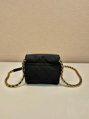 MINI QUILTED FLAP BAG 14 IN BLACK RE-NYLON FABRIC GOLD CHAIN