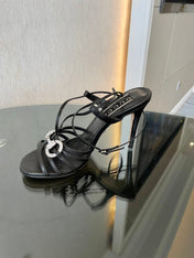 GG CRYSTAL HORSEBIT SANDAL BLACK LAMBSKIN
