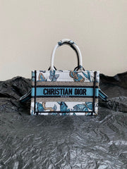 MINI BOOK TOTE 21 BUTTERFLY PATTERN BLUE CALFSKIN