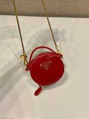 MINI ROUND BAG 8 IN RED GLOSSY CALFSKIN GOLD HARDWARE