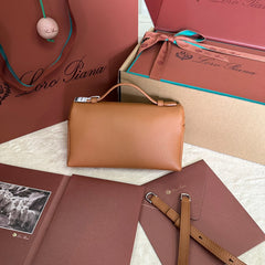 EXTRA POCKET L19 IN BRONZE BROWN CALFSKIN WITH SILVER HARDWARE