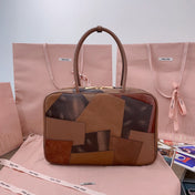 BEAU TOP HANDLE BAG 34 IN COGNAC LEATHER PATCHWORK