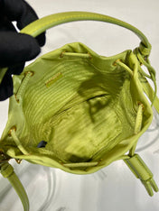 BUCKET BAG 19 IN APPLE GREEN RE-NYLON AND SAFFIANO LEATHER HANDLE