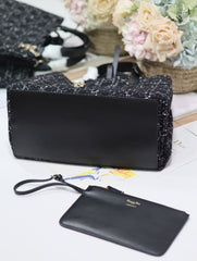 TOUJOURS BAG 37 IN BLACK MIX WHITE CANNAGE TWEED WITH GOLD HARDWARE