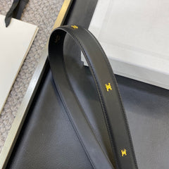 TRIOMPHE BELT 25MM IN BLACK CALFSKIN SILVER BUCKLE GOLD LOGO