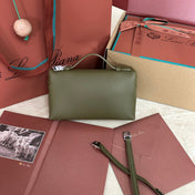 EXTRA POCKET L19 IN OLIVE GREEN CALFSKIN WITH SILVER HARDWARE