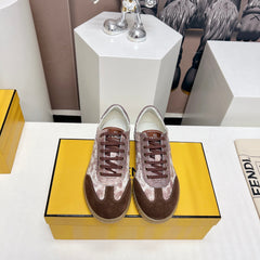 FENDI FLIGHT SNEAKER IN UMBER BROWN SUEDE AND LAMBSKIN