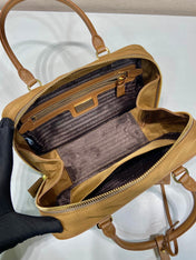 SMALL TOP HANDLE BAG 25 IN GOLDEN BROWN NYLON AND CALFSKIN TRIM