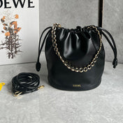 LOE 32 FLAMENCO PURSE BUCKET IN BLACK MELLOW NAPPA LAMBSKIN