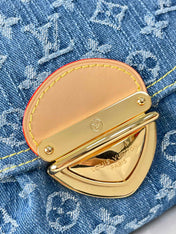 SUNSET 27 IN BLUE MONOGRAM DENIM GOLD BUCKLE