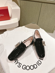 MINI BROCHE VIVIER BUCKLE LOAFERS IN BLACK PATENT CALFSKIN