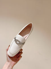 STRASS CHAIN LOAFERS IN WHITE CALFSKIN WITH CRYSTAL CHAIN DETAIL