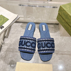 GG  Interlocking double G hollow slippers Neon Blue