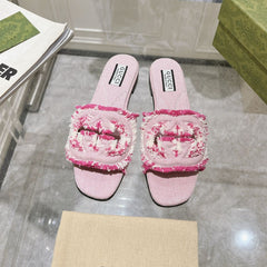 GG  Interlocking double G hollow slippers Neon pink
