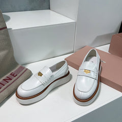 Thick-Soled Loafers Shoes White Cowhide