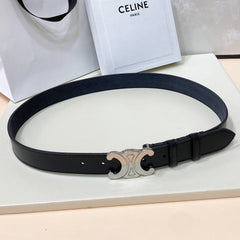 CL LARGE 30 MM TRIOMPHE BELT IN BLACK AND SILVER HARDWARE