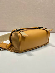 MESSENGER BAG 20 IN CIDER BROWN RE-NYLON AND CALFSKIN TRIM