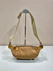 MESSENGER BAG 20 IN CIDER BROWN RE-NYLON AND CALFSKIN TRIM