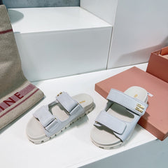 Slippers White Sheepskin With Stylized Straps