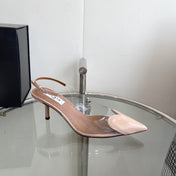 ALAIA HIGH 6 CM SLINGBACK IN BEIGE CREAM PATENT CALFSKIN AND FILM