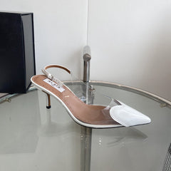 ALAIA HIGH 6 CM SLINGBACK IN WHITE PATENT CALFSKIN AND FILM