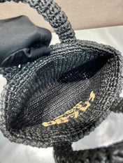 SMALL CROCHET TOTE BAG 24 IN BLACK MIX YELLOW RAFFIA