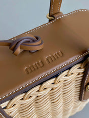 BASKET 20 BAG IN BROWN BEIGE WICKER AND LEATHER