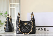 CHANEL 25S HOBO BAG 22 CM IN BLACK LAMBSKIN WITH GOLD HARDWARE
