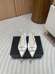 CC SLINGBACKS WHITE SATIN AND LAMBSKIN