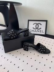 RHINESTONE LETTER HIGH HEELS BLACK LAMBSKIN