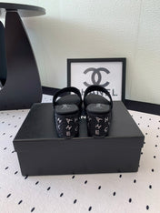 RHINESTONE LETTER HIGH HEELS BLACK LAMBSKIN