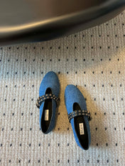 ALAIA MARY JANE SHOES IN CERULEAN BLUE ZP CUSTOM STRAW AND DENIM