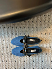 ALAIA MARY JANE SHOES IN CERULEAN BLUE ZP CUSTOM STRAW AND DENIM