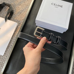 BELT 25MM IN BLACK REVERSIBLE ITALIAN CALFSKIN WITH VINTAGE SILVER BUCKLE WHITE STITCHING