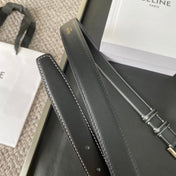 BELT 25MM IN BLACK REVERSIBLE ITALIAN CALFSKIN WITH VINTAGE SILVER BUCKLE WHITE STITCHING