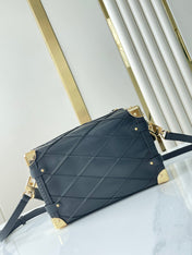 SIDE TRUNK 21 IN BLACK LAMBSKIN WITH CRISS CROSS PATTERN GOLD HARDWARE