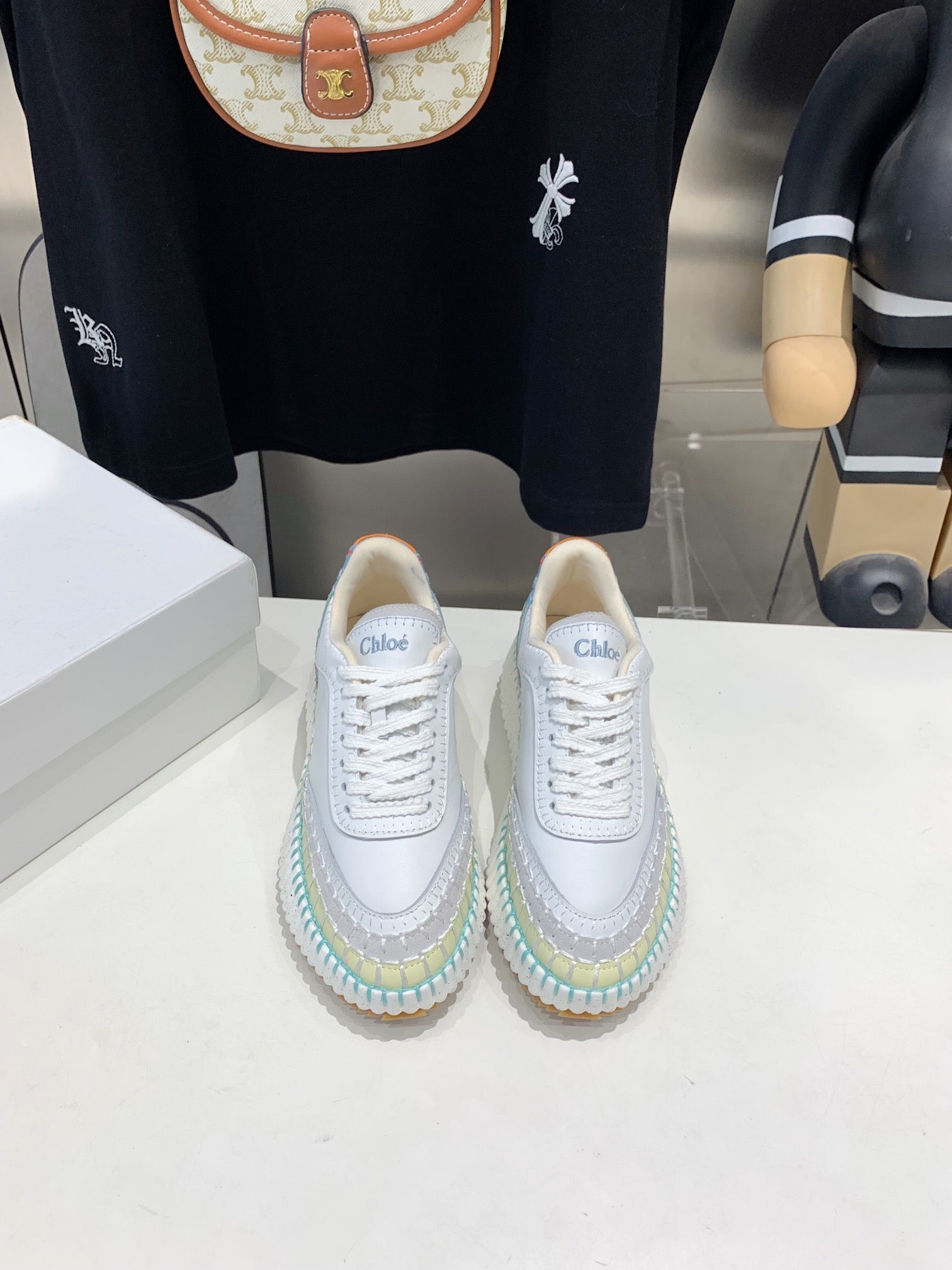 NAMA SNEAKER 5 CM IN WHITE MIX GREEN CALFSKIN
