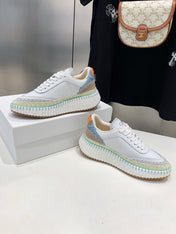 CHLOÉ NAMA SNEAKER 5 CM IN WHITE MIX GREEN CALFSKIN