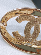CC 30MM BELT IN WHITE EMBROIDERED CALFSKIN WHITE MIX BLACK METAL LOGO GOLD HARDWARE
