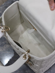 LADY BAG 24 IN WHITE GRAPHIC CANNAGE CALFSKIN PALE GOLD-FINISH METAL CHARMS