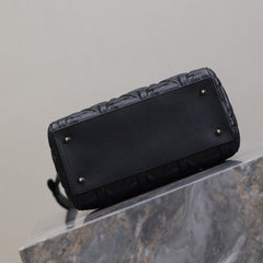 LADY BAG 24 IN BLACK GRAPHIC CANNAGE CALFSKIN PALE GOLD-FINISH METAL CHARMS