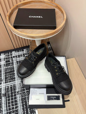 CC OXFORD SHOES IN BLACK TWEED AND CALFSKIN